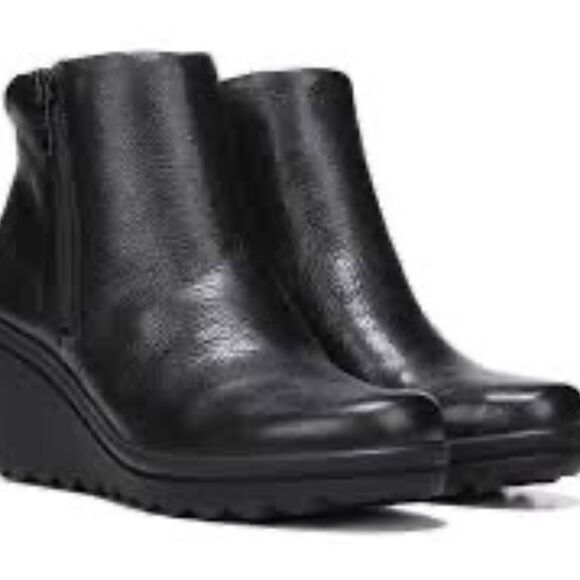 Naturalizer Quineta Black Leather Wedge Ankle Double Side Zip Boot Sz 8.5 WIDE - Picture 1 of 7